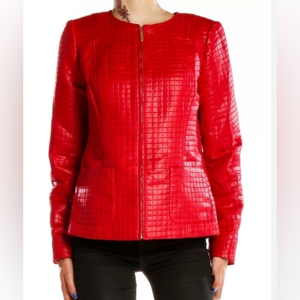 Valerie Stevens Red Quilted Leather Jacket